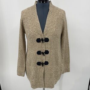 Laura Scott Beige Knit LONG Sweater WOMENS SIZE M BUTTON UP